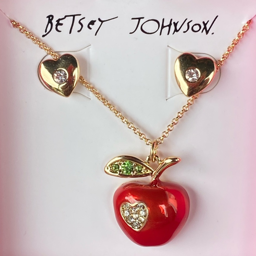 New Betsey Johnson BACK TO SCHOOL APPLE SET RED - Picture 2 of 12